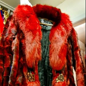Dye patch Mink coat with fur/leather gloves and fu